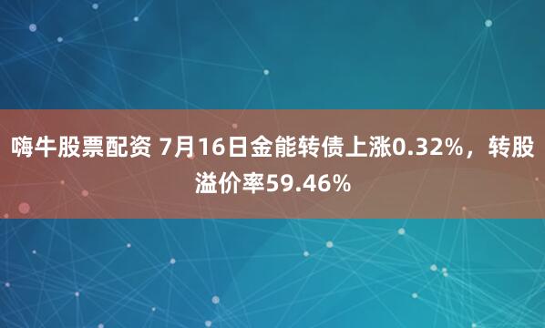 嗨牛股票配资 7月16日金能转债上涨0.32%，转股溢价率59.46%
